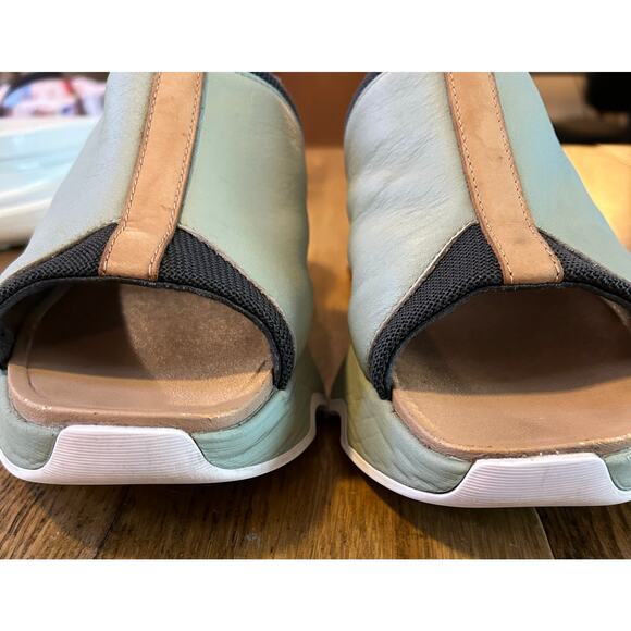 Sorel Kinetic Impact Slip On Sandal Slide Green Leather Sz 9.5 Wedge - Picture 9 of 9